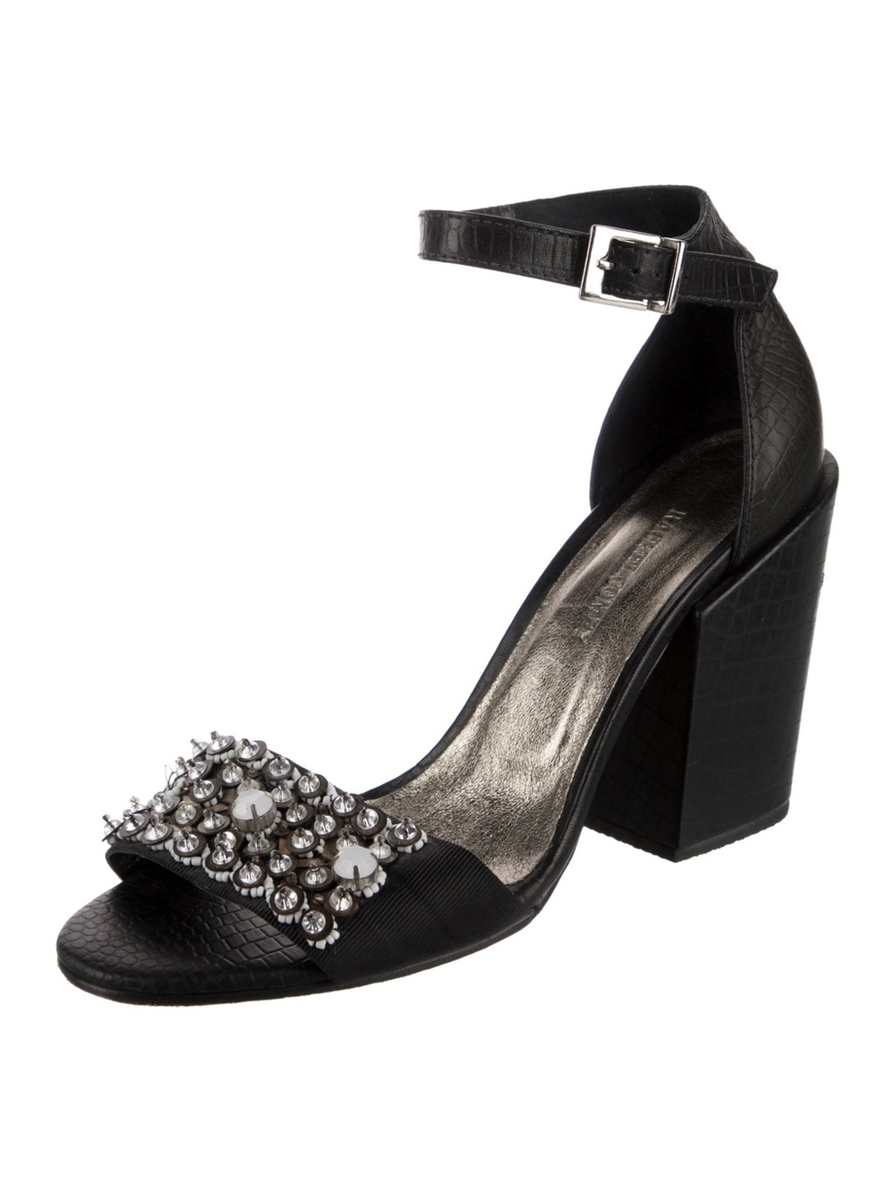 RACHEL COMEY Coppa Beaded Block Heel Sandals | Statement | Black Embellished 7.5